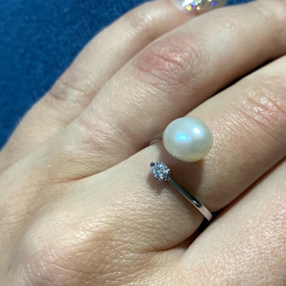 🌟 Natural Freshwater Pearl S925 CZ Adjustable Ring - Picture 4 of 5
